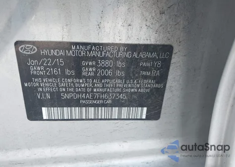2015 Hyundai Elantra Se из США, поврежденный, VIN 5NPDH4AE7FH637345